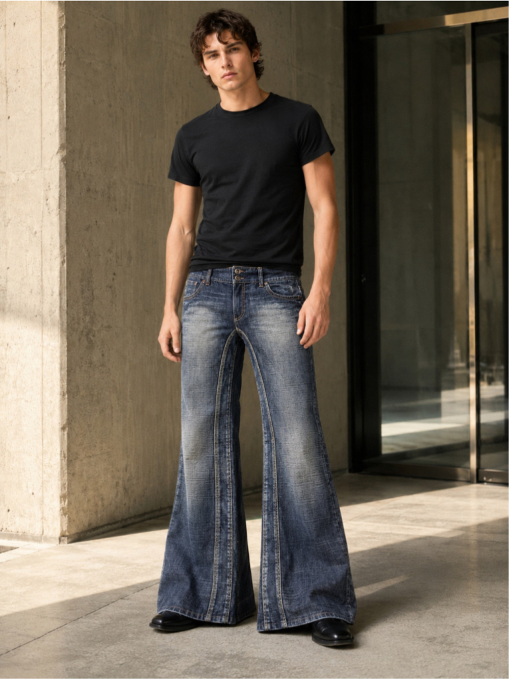 Armor Jeans Men’s 32 Wide Flare Low Rise Faded Y2K Archive Nu Metal Denim Blue